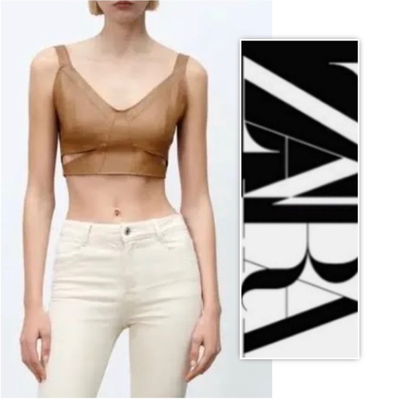 Zara Tops Zara Caramel Faux Leather Cut Out Top - Picture 1 of 9